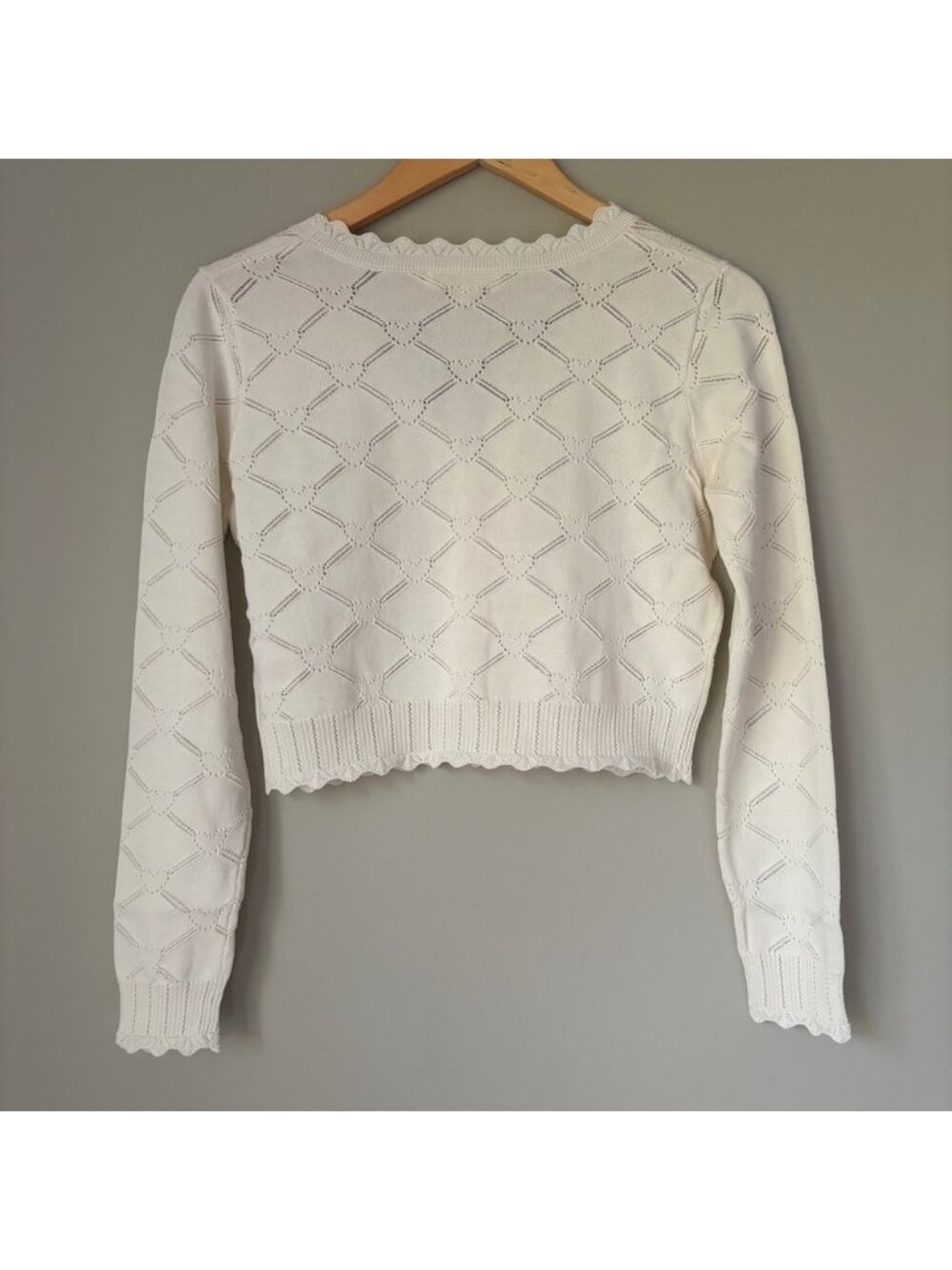 NWT LoveShackFancy Petra Knit Heart Argyle Cardigan Parchment Cream Ivory | S - Picture 9 of 14
